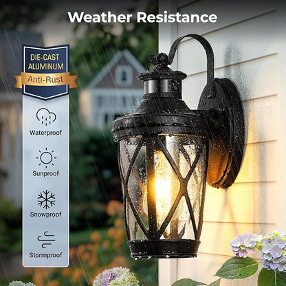 VIANIS Motion Sensor Outdoor Lights, Modern Patio Lights Outdoor Waterproof, Black Exterior Lighting Fixtures Lanterns for House, 100% Aluminum Outside Wall Mount Light Sconce for Garage, Porch, Coach