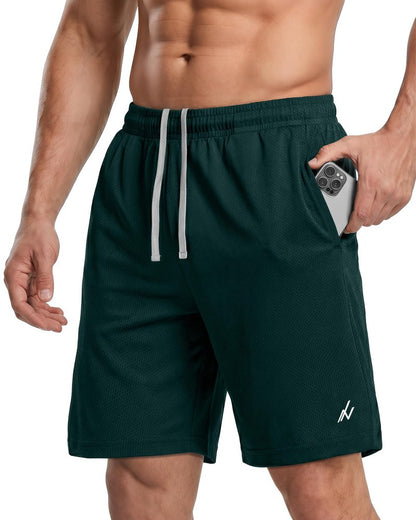NY Threads Men's Athletic Shorts Quick Dry Loose-Fit Lightweight Running Workout Gym Shorts with Pockets, X-Large, Dark Green