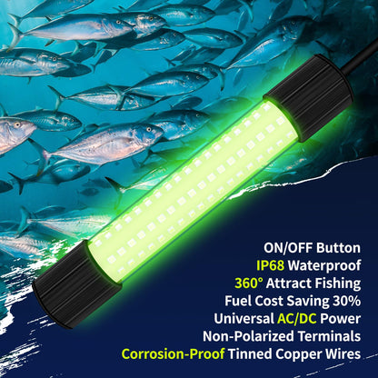 SeaShine IP68 Underwater Fishing Light, DC/AC 12-24V Green Fish Lights, 1300LM Night Underwater Lights 16FT Cable 13W Fish Light for Night Fishing Docks/Boats/Kayaks, Fresh & Salt Water