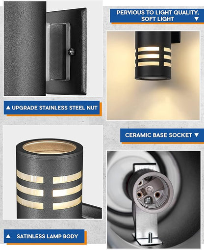TENGXIN Outdoor Exterior Wall Light,Up and Down Cylinder Modern Porch Light,Stainless Steel 304 and Toughened Glass,Black Finished,E27,UL Listed