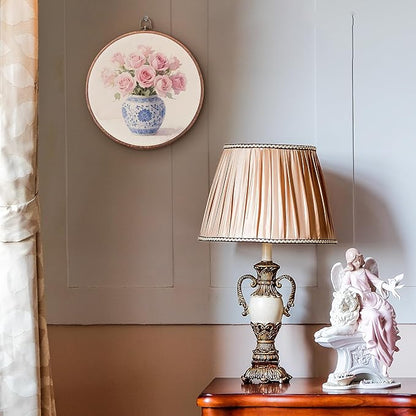 Threegoat Chinoiserie Spring Floral Framed Round Wall Art,Blue and White Hydrangea Flowers Wall Art Decor for Bedroom,Vintage Wall Hanging Decor for Grand Millenial Grandmillennial Home - A03