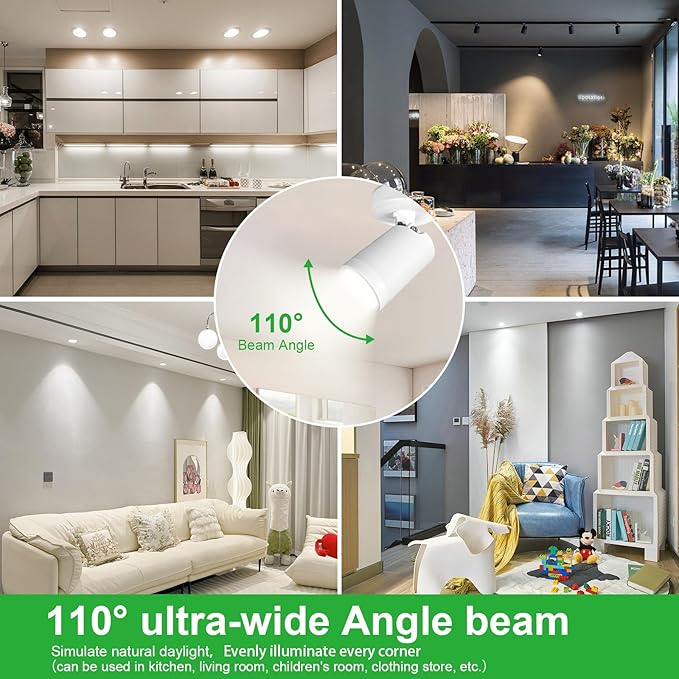 Dimmable GU10 LED Light Bulbs - 5W Energy-Efficient, 700 Lumens Daylight White (5000K), 110° Flood Beam, Ideal Replacement for Halogen Bulb in Recessed & Track Lighting, 6-Pack