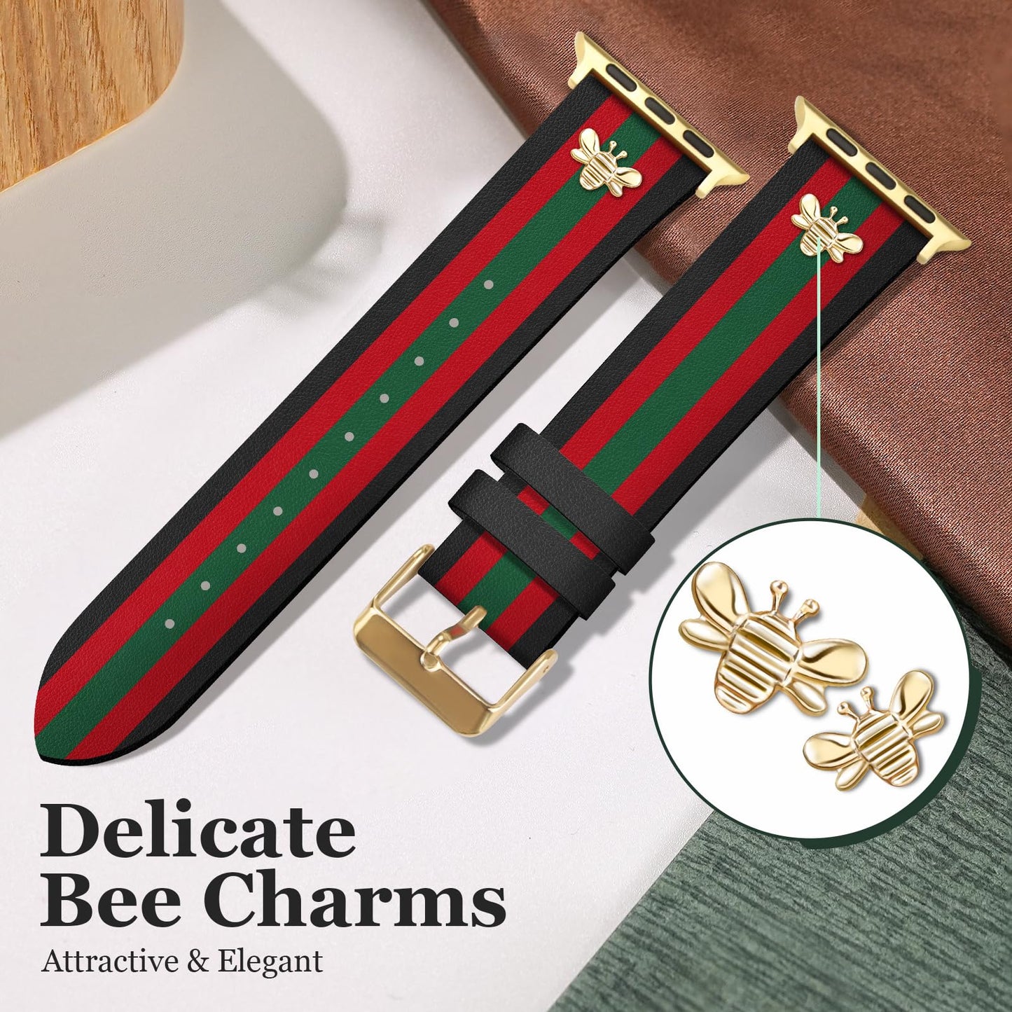 MOINSPIRE Designer Leather Bands with Charms Compatible with Apple Watch 38mm 40mm 41mm 42mm(S11/10) Women Men Genuine Leather Strap Elegant Wristbands for iWatch Series 11/10/9/8/7/6/5/3/2/1/SE/Ultra