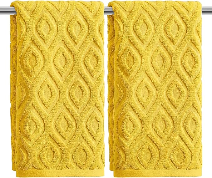 Artoid Mode 2 Pcs Yellow 3D Diamond Grid Jacquard Hand Towels