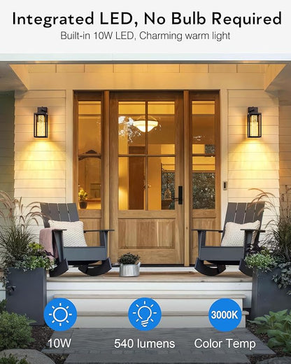 VIANIS Oil Rubbed Bronze Outdoor House Lights Fixtures Wall Mount, 2 Packs Large Dusk to Dawn Exterior Wall Sconce Lantern, Waterproof Farmhouse Built-in Rectangular LED Outdoor Porch Light for Garage