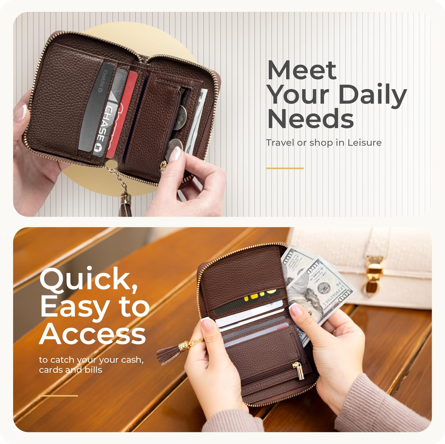 Claasico Bifold Wallet for Women RFID Blocking | Genuine Leather Zip Wallet & Ladies Coin Pocket | Stylish Credit Card Holder | Travel Wallet with Anti-Theft Protection