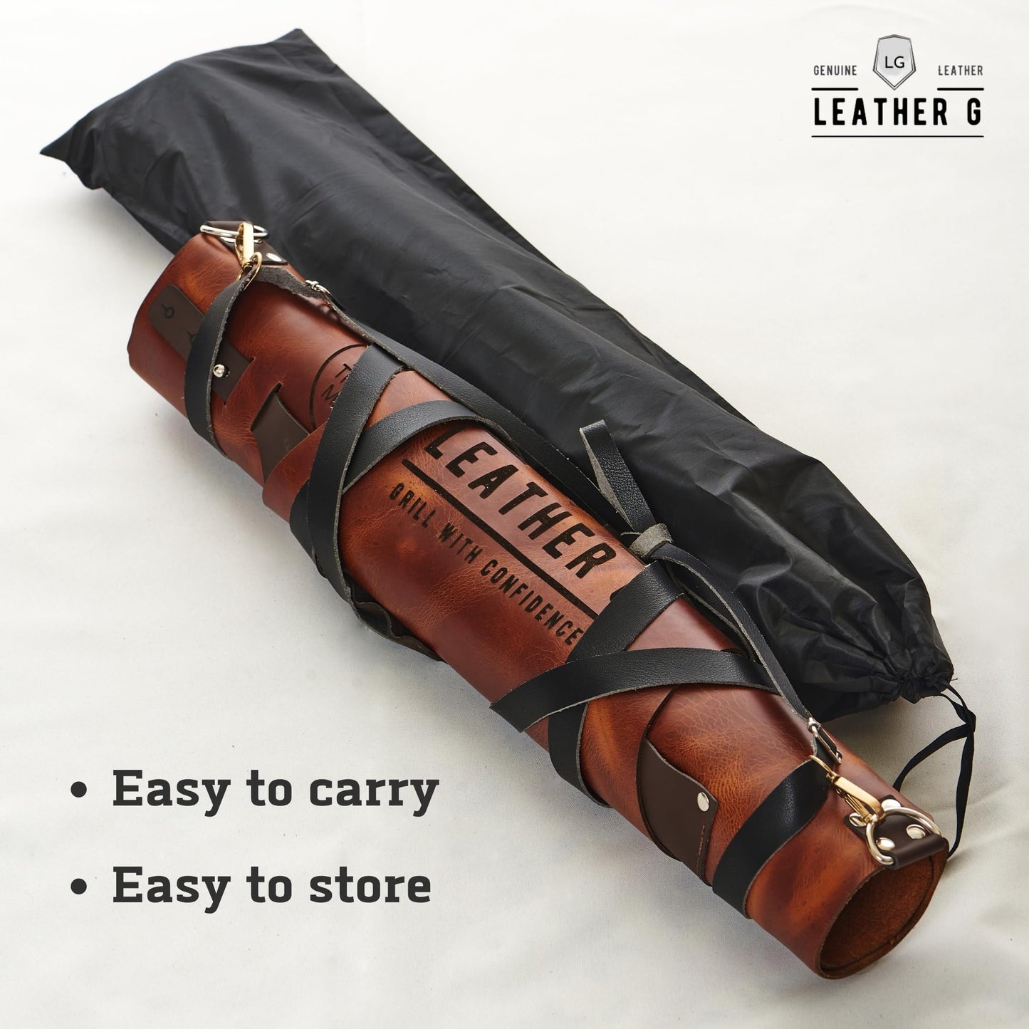 Leather G, Grill Apron with Beer Holder and Hand Towel, BBQ Pitmaster Apron – Heavy Duty, Made of Genuine Leather – Storage Pockets and Adjustable Straps for Grilling, Cooking (Brown Leather)