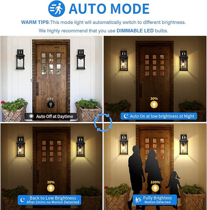 VIANIS 2 Pack Motion Sensor Outdoor Lights, Dusk To Dawn Outdoor Lighting, Modern Led Exterior Light Fixture, Anti-rust Outdoor Lantern For Front Porch, Waterproof Black Outdoor Wall Sconce For Garage