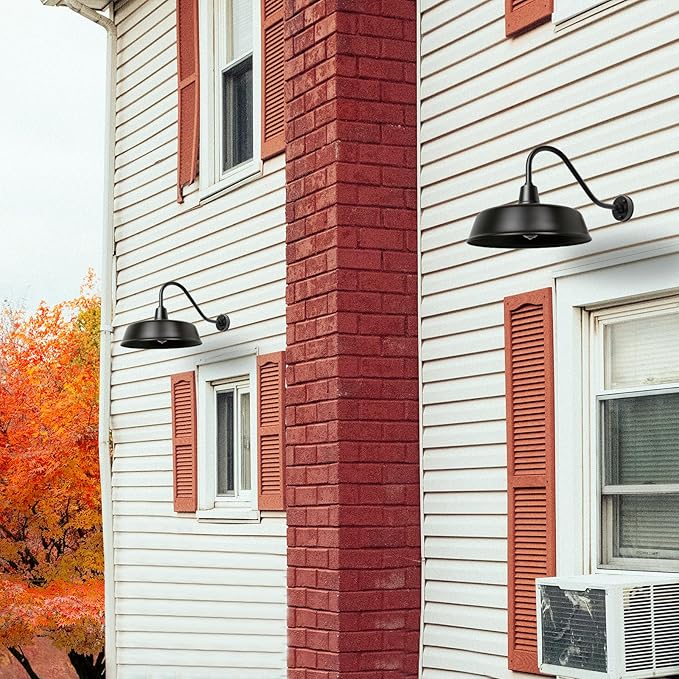 Gooseneck Barn-Lights Outdoor Fixture - 18 inch Farm Style Black Large Lighting Farmhouse Exterior Sconce Wall Light for House, Dusk to Dawn Sensor Front Door Porch Garage (18 inch)
