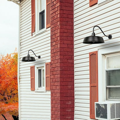 Gooseneck Barn-Lights Outdoor Fixture - 18 inch Farm Style Black Large Lighting Farmhouse Exterior Sconce Wall Light for House, Dusk to Dawn Sensor Front Door Porch Garage (18 inch)
