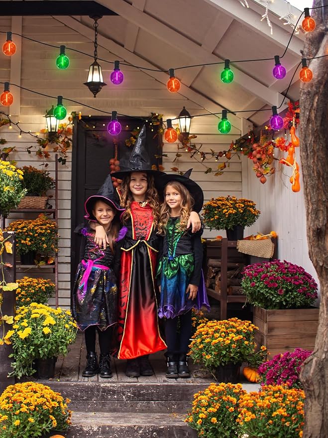 25FT G40 LED Outdoor Halloween String Lights, Orange Purple and Green Halloween Decoration Lights with 25 Globe LED Bulbs, UL Listed Hanging String Lights for Holiday Porch Garden Patio