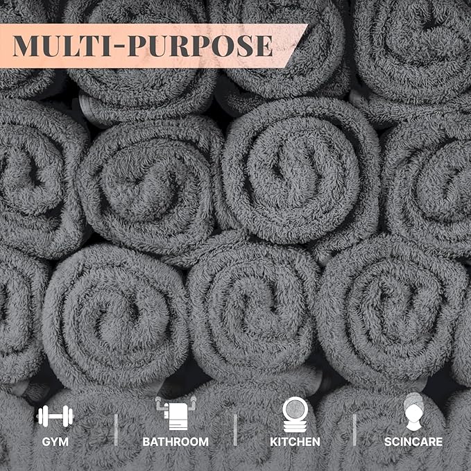 White Classic Wealuxe Dark Gray Washcloths 24 Pack
