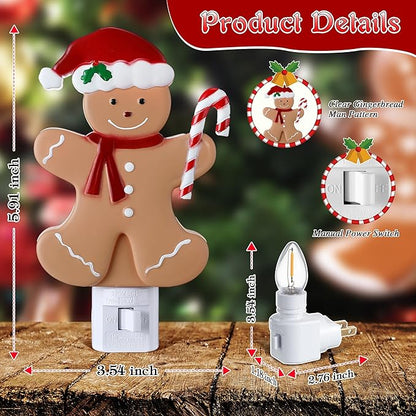 Christmas Decoration Gingerbread Man Night Light Plug in, 120V C7 LED Xmas Wall Plugin Nightlights, Christmas Night Light Decor for Bedroom Bathroom Kitchen Hallway Stairs