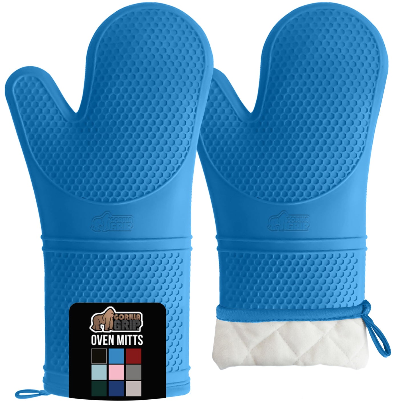 GORILLA GRIP BPA-Free Soft Silicone Oven Mitts and Pot Holders Sets, Heat Resistant Waterproof Cooking Gloves, Thick Cotton Lining, Flexible Gripping for Baking Grilling, Kitchen Trivets, Turquoise