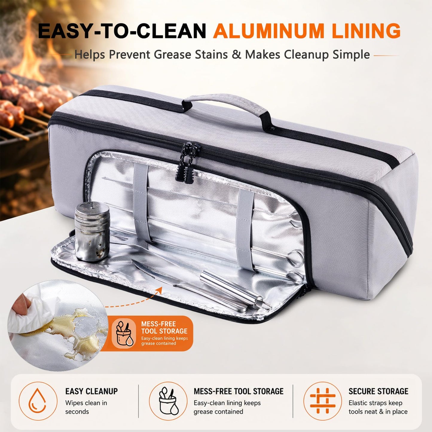 22" Grill Tool Bag, Heavy Duty BBQ Accessories Organizer with Wide-Open Design, Large Griddle Utensil Storage Bag for Blackstone, Camping, Tailgating, BBQ Gifts for Men（Bag Only）