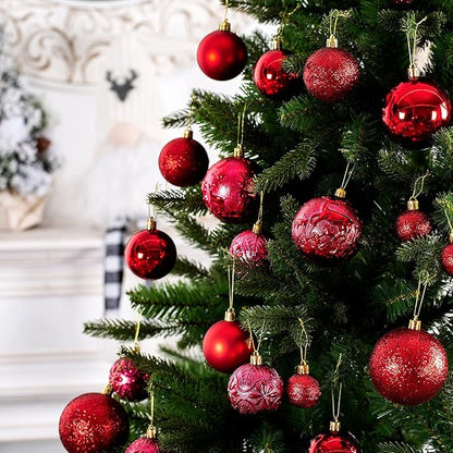 Senjie Red Shatterproof Christmas Ball Ornaments, 32 Pcs, Plastic, Eclectic Style, Wedding & Christmas Occasion
