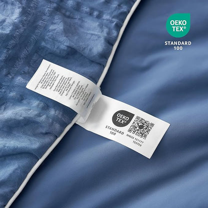 Cozy Bliss Cooling Comforter Seersucker Plaid King, Q-Max 0.4 Reversible Lightweight Cooling Blanket, Breathable Silk Smooth Summer Bedding Quilt for Hot Sleepers Night Sweats Denim Blue