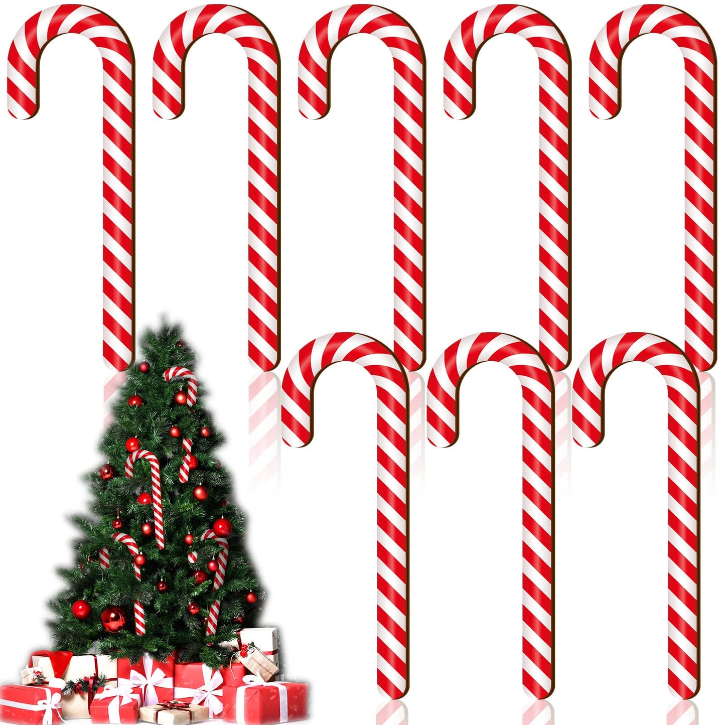 Large Size 8 Pcs 11.8 Inch Christmas Large Candy Canes for Tree Decorations Red and White Giant Candy Cane Props Bulk Xmas Hanging Ornaments Rustic Wood Flat for Party Supplies DIY Crafts Photoshoot
