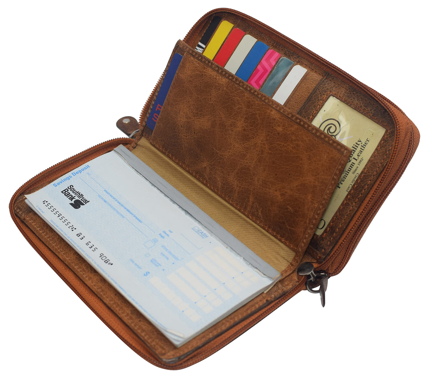 Cavelio Women RFID Blocking Wallet Leather Zip Around Phone Clutch Large Travel Purse (Tan)