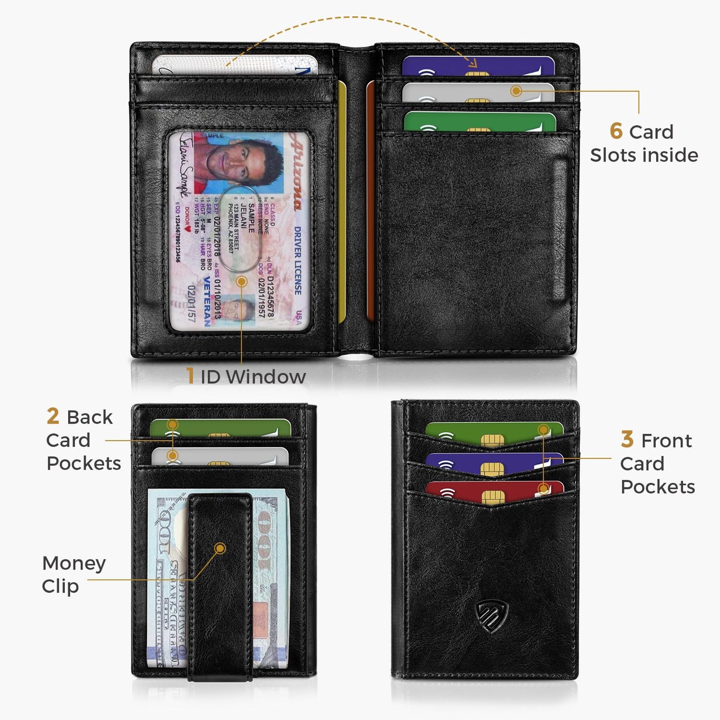 RUNBOX Magnetic Closure Slim Wallet for Men, Leather Front Pocket Wallet Holds 12 Cards, Rfid Blocking Card Wallet with Money Clip, Gifts for men