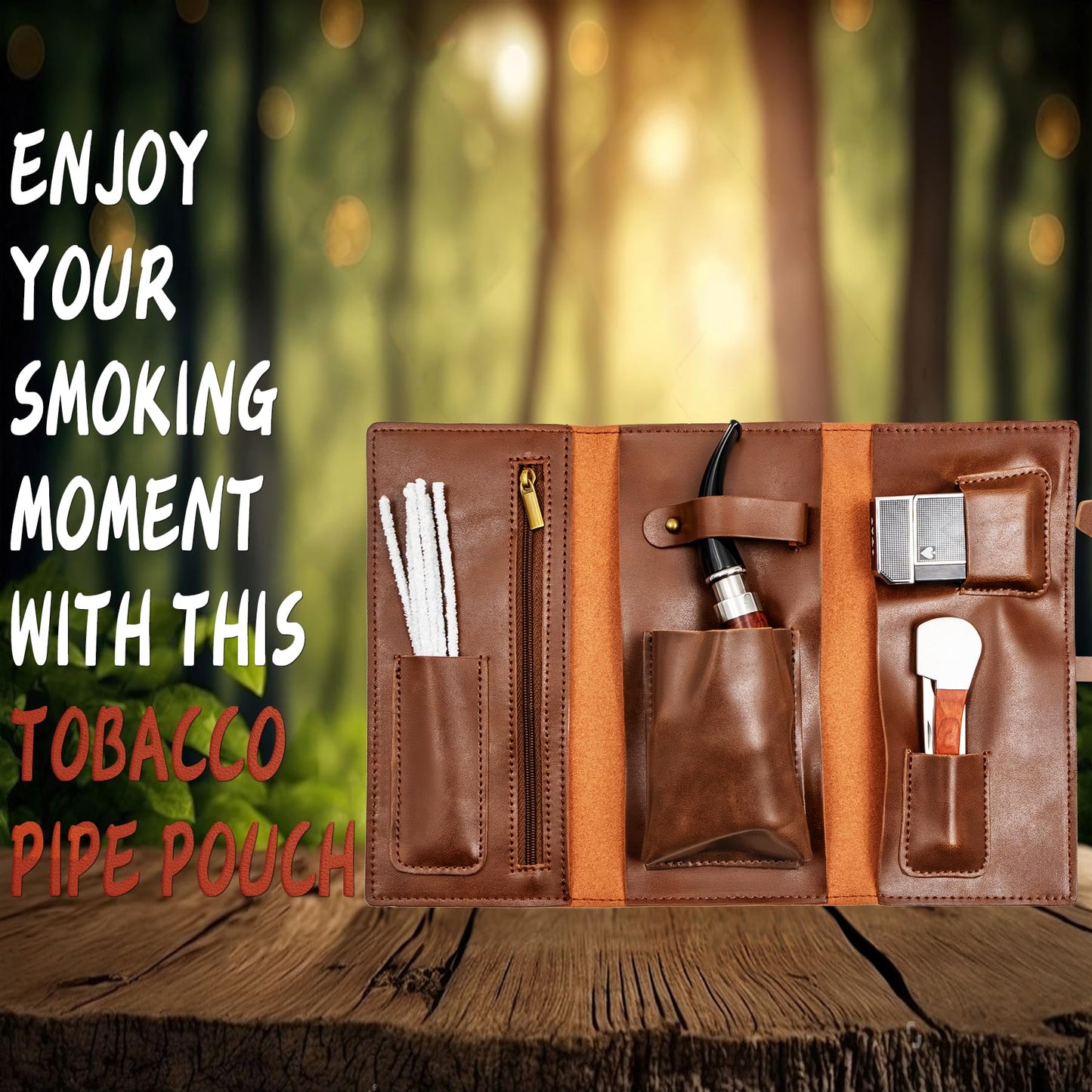 SPIPER PU Leather Tobacco Pipe Bag, Contains Up to 7 Pouches With Different Functions， Handmade Pipe Tool Pouch, Portable Tobacco Bag, Smell Poof Pouch, Great Gift (Brown)