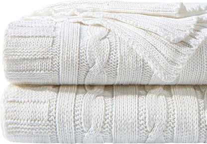 NTBAY 100% Pure Cotton Oversize (60x80) Cable Knit Throw Blanket, Super Soft Warm Knitted Throw Blanket for Bed, Sofa, Chair, Couch - Extra Cozy, Machine Washable, Comfortable Home Decor, White