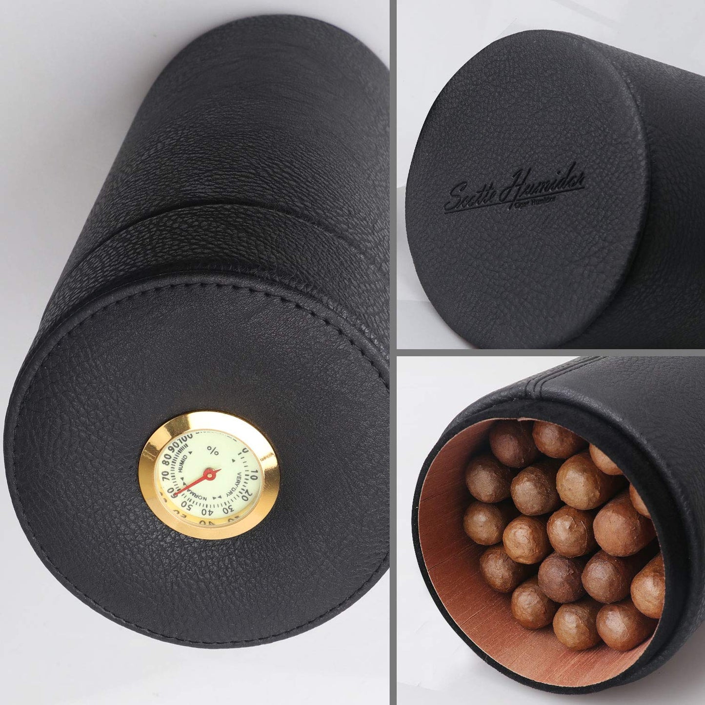 Scotte Cigar Humidor Case/Jar,Leather Cigar Case Cedar Wood Lined Cigar Box