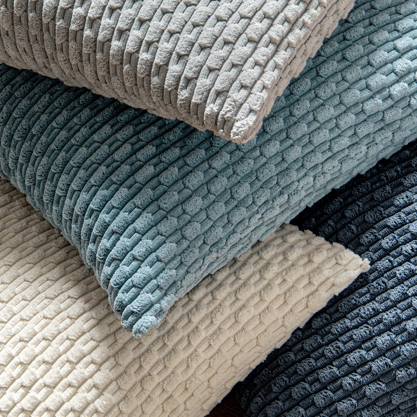 MIULEE Pack of 2 Decorative Throw Pillow Covers 20x20 Inch Soft Boho Striped Textured Corduroy Pillow Covers Modern Farmhouse Home Decor for Couch Bed Sofa Living Room Cream White