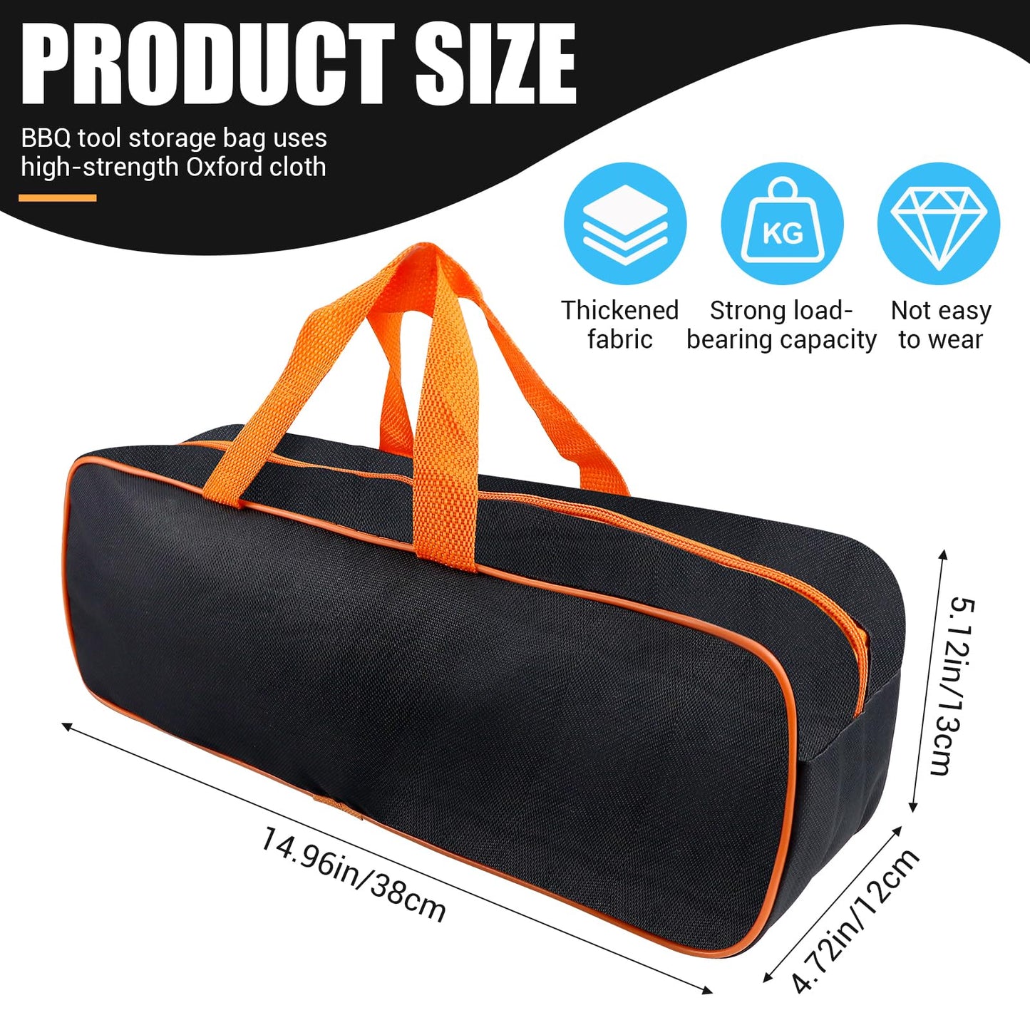 LCJAOF 1 Pcs Grill Utensil Storage Bag, Extra Large Oxford Fabric Grilling Accessory Bag for BBQ, Portable Barbecue Tool Bag for Camping Hiking（Orange 14.7 x 4.7 x 5.1 in）