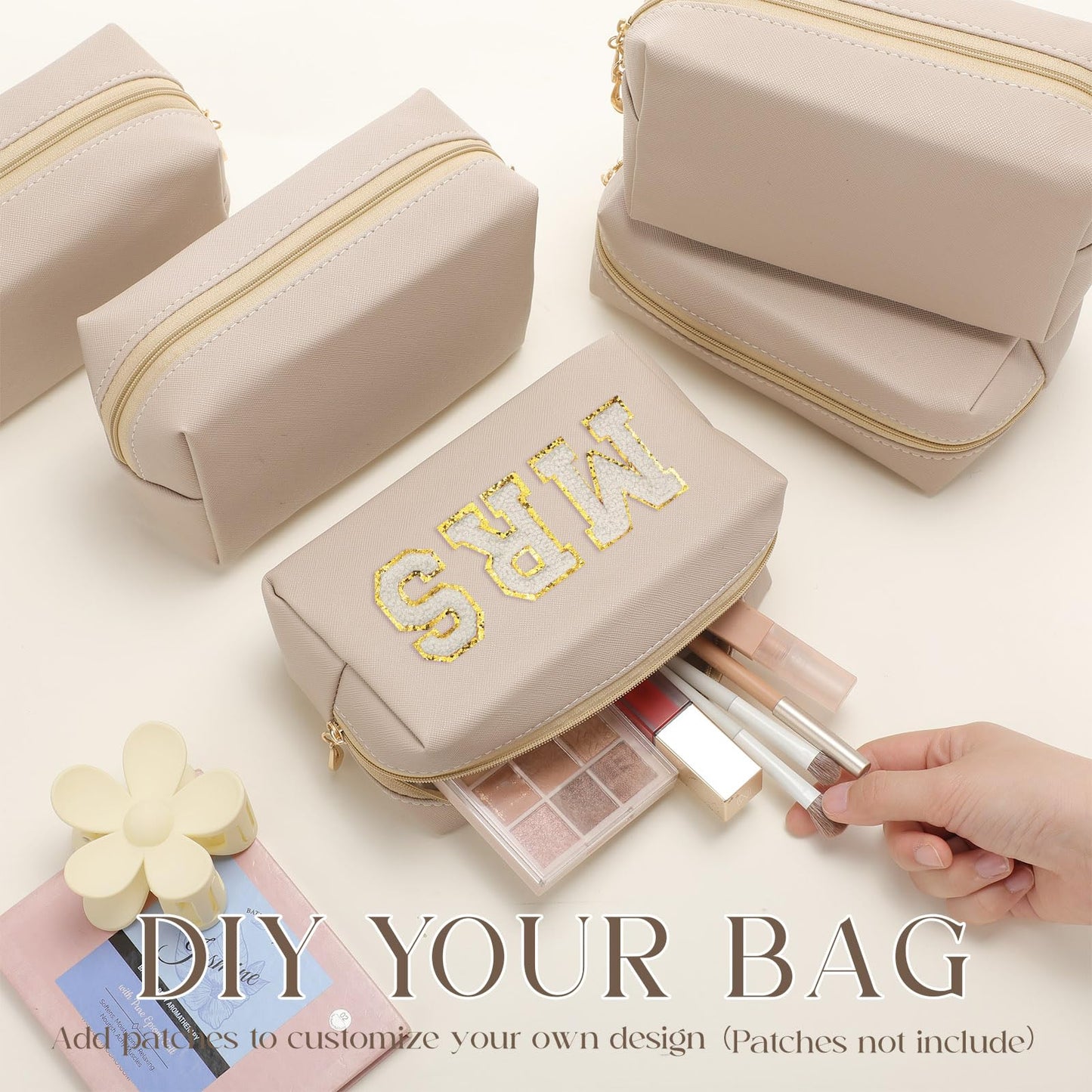 Kigeli Aesthetic Makeup Bags PU Leather Cosmetic Pouches Waterproof Plain Toiletry Bags Makeup Pouches Bulk for Women Party Gift Travel Storage Organizer(Nude Color,7.1 x 2.8 x 4.3 in)