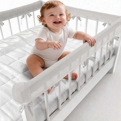 ZHAXINLAOTIE 3 in 1 Breathable Crib Rail Covers for Life Size Cribs,White Soft Anti-Collision Strip Corner Covers,Protect Baby Teeth and Save Crib Rails, Rail Edge Protector Strip (4pc-Gray)