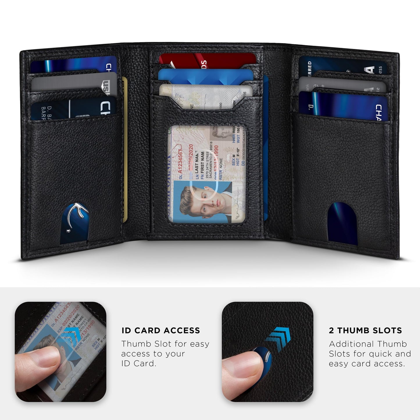 SERMAN BRANDS Trifold Wallet for Men - RFID Blocking Genuine Leather, 11 Card Slots & ID Window, Slim Everyday Carry, Durable Stitching, Gift for Him