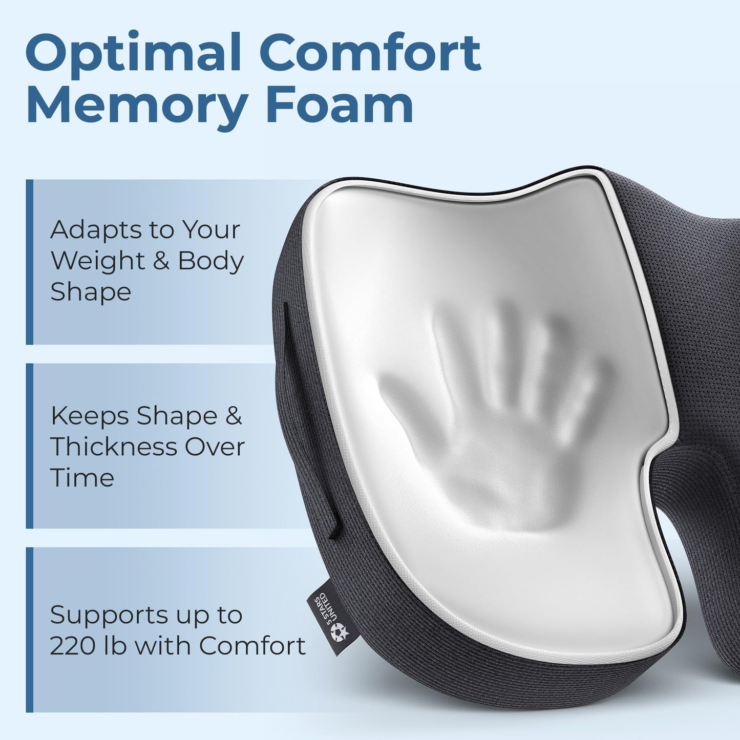 5 STARS UNITED Seat Cushion for Tailbone Pain Relief – Memory Foam Lifting Pillow for Coccyx, Hip, Hemorrhoid, Sciatica & Post-Surgery Recovery – Wheelchair, Car, Desk, Gaming & Office Chairs, Black