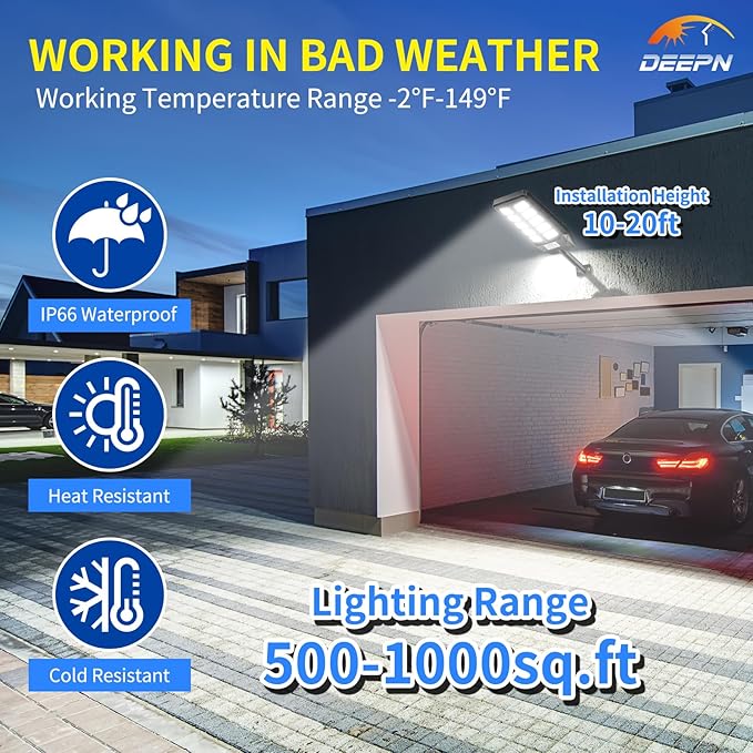 Solar Lights Outdoor, IP66 Waterproof Street Lights Outdoor, 6500K Dusk to Dawn Solar Security Flood Lights Motion Sensor with Remote Control for Yard, Entryway Garage, Porch 2 Pack