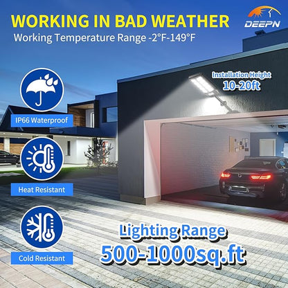 Solar Lights Outdoor, IP66 Waterproof Street Lights Outdoor, 6500K Dusk to Dawn Solar Security Flood Lights Motion Sensor with Remote Control for Yard, Entryway Garage, Porch 2 Pack