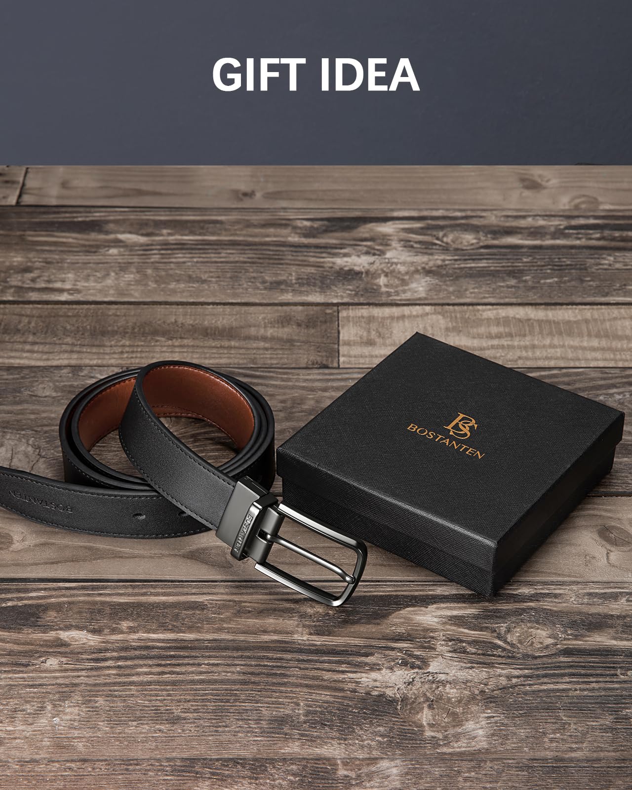 BOSTANTEN Belt Men Leather Reversible Belts for Men 1 3/8" for Casual Golf Dress Pants, Two-in-One Belt Gift
