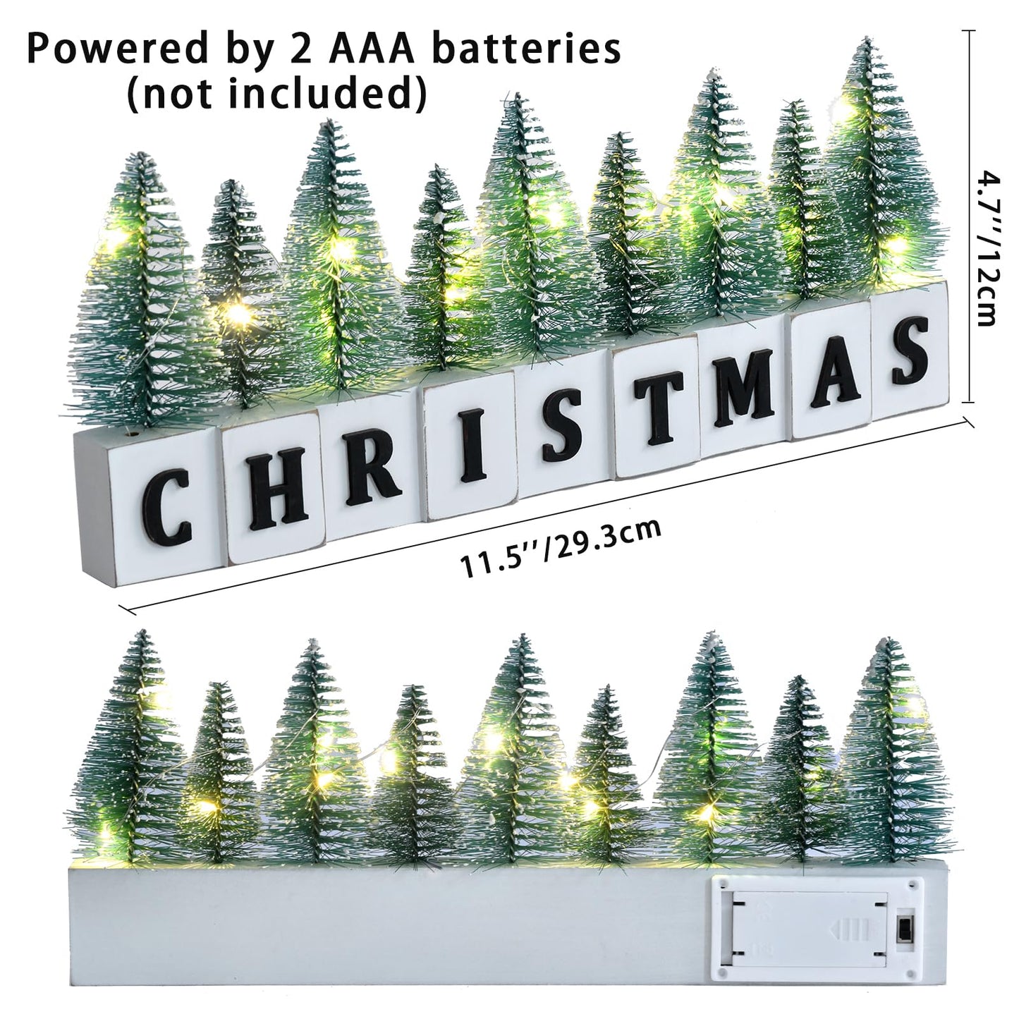 LED Lighted Christmas Tree Tabletop Decoration, Rustic Wooden Christmas Decor with Mini Trees, Xmas Sign Block Table Farmhouse Winter Holiday Centerpiece for Indoor Mantel, Shelf (Green)