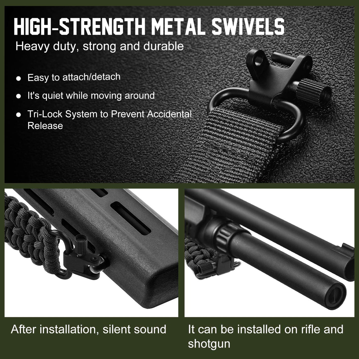 VVAAGG Metal Rifle Sling Swivel Mount 1.25 inch Two-Point Gun Sling Attachment Clips