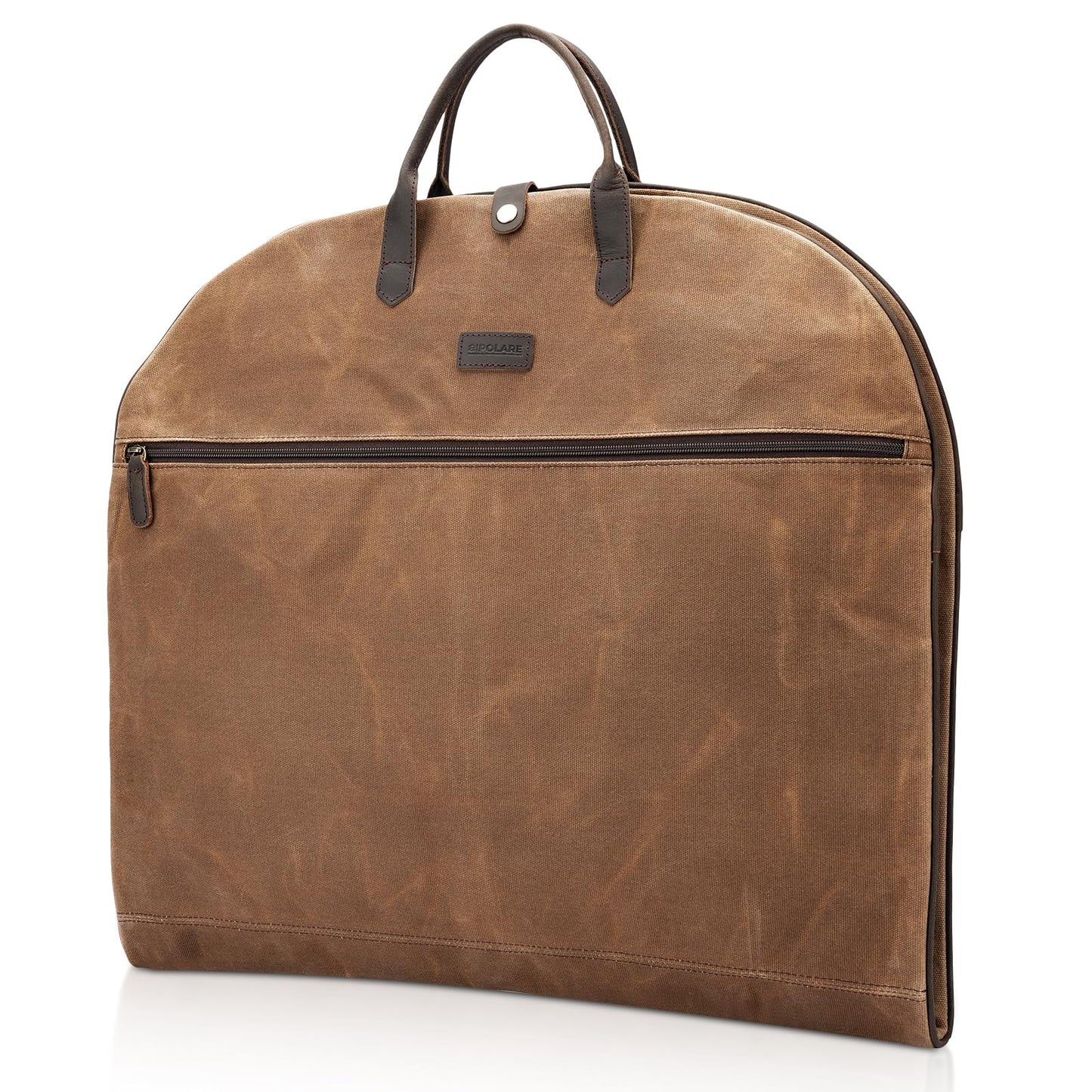 Polare 43” Waxed Canvas Full Grain Leather Trim Carry On Garment Bag for Travel, Waterproof Dust-Proof Foldable Hanging Suitcase Weekender Garment Cover with YKK Zipper