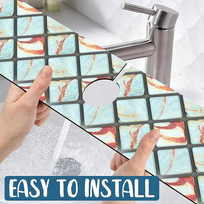 Rendering Marble Kitchen Sink Splash Guard Faucet Mat Blue Wall Tiles Super