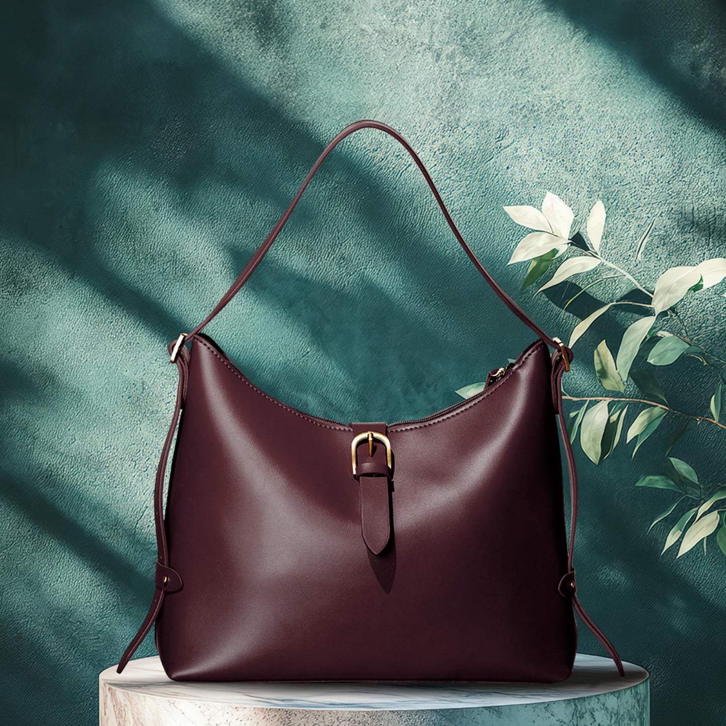 SUNLIGHT LEAVES Vintage Vegan Leather Tote Bag For Women (Red)