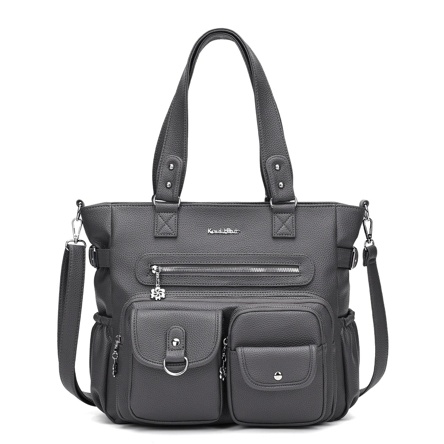 KouLi Buir Large Crossbody Bag for Women, Shoulder Bag Tote Handbag with Adjustable Strap, Vegan Leather Hobo Bags for Work Travel(Charcoal Gray)
