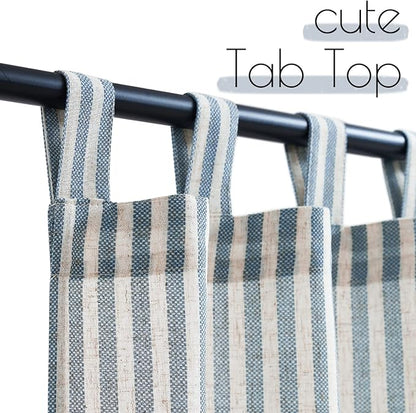 jinchan Tab Top Linen Kitchen Curtains 36 Inches Striped Tier Curtains Farmhouse Modern Cafe Style Small Window Treatments Airy Light Filtering Rod Pocket for Living Room Bathroom 2 Panels Blue