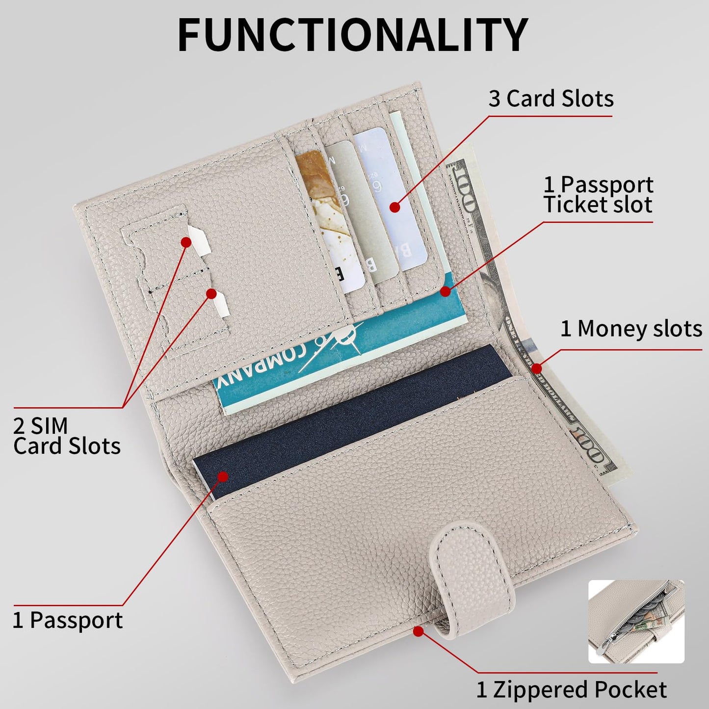 LEEXTON Passport Holder Wallet for Women,RFID Blocking Zippered Coins Pocket and Cash Slot Slim Compact Travel Wallet Passport Cover Case