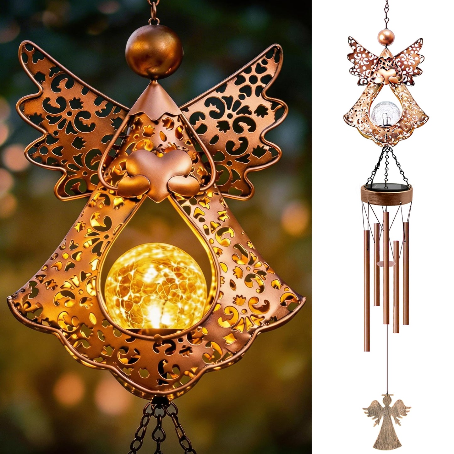 Supdeco Angel Solar Wind Chimes for Outside: Metal Outdoor Memorial Decor