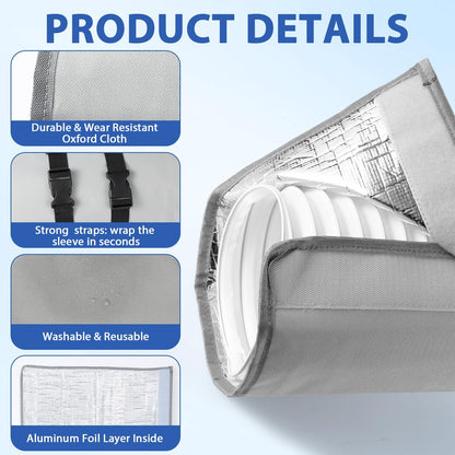 Conderyang Portable AC Hose Insulation Sleeve 60" × 22" Air Conditioner Hose Cover Wrap Fit 5" & 5.9" Diameter Triple Layer Insulation Flexible Duct Vent Cover with 3 Adjustable Buckle Bands, Gray