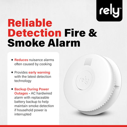 Rely Essentials 5400 Smoke Alarm – Hardwired AC Powered with Battery Backup - Photoelectric Smoke Detector - Interconnect, Easy Install – 1 Pack