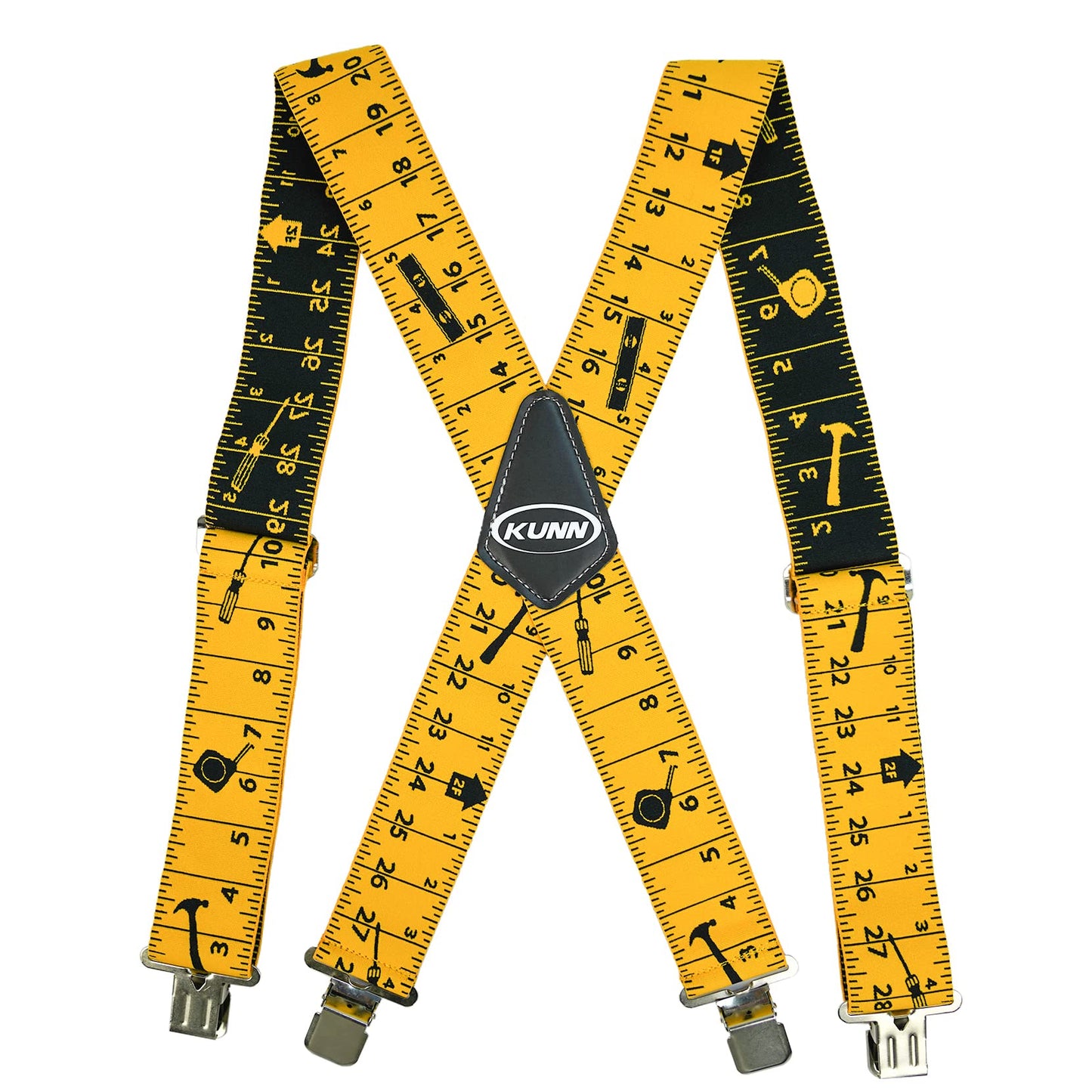 KUNN Men Suspender Tape Measure Pattern 2 inch Suspender Fully Strength Elastic with Heavy Duty Clip,Yellow Color