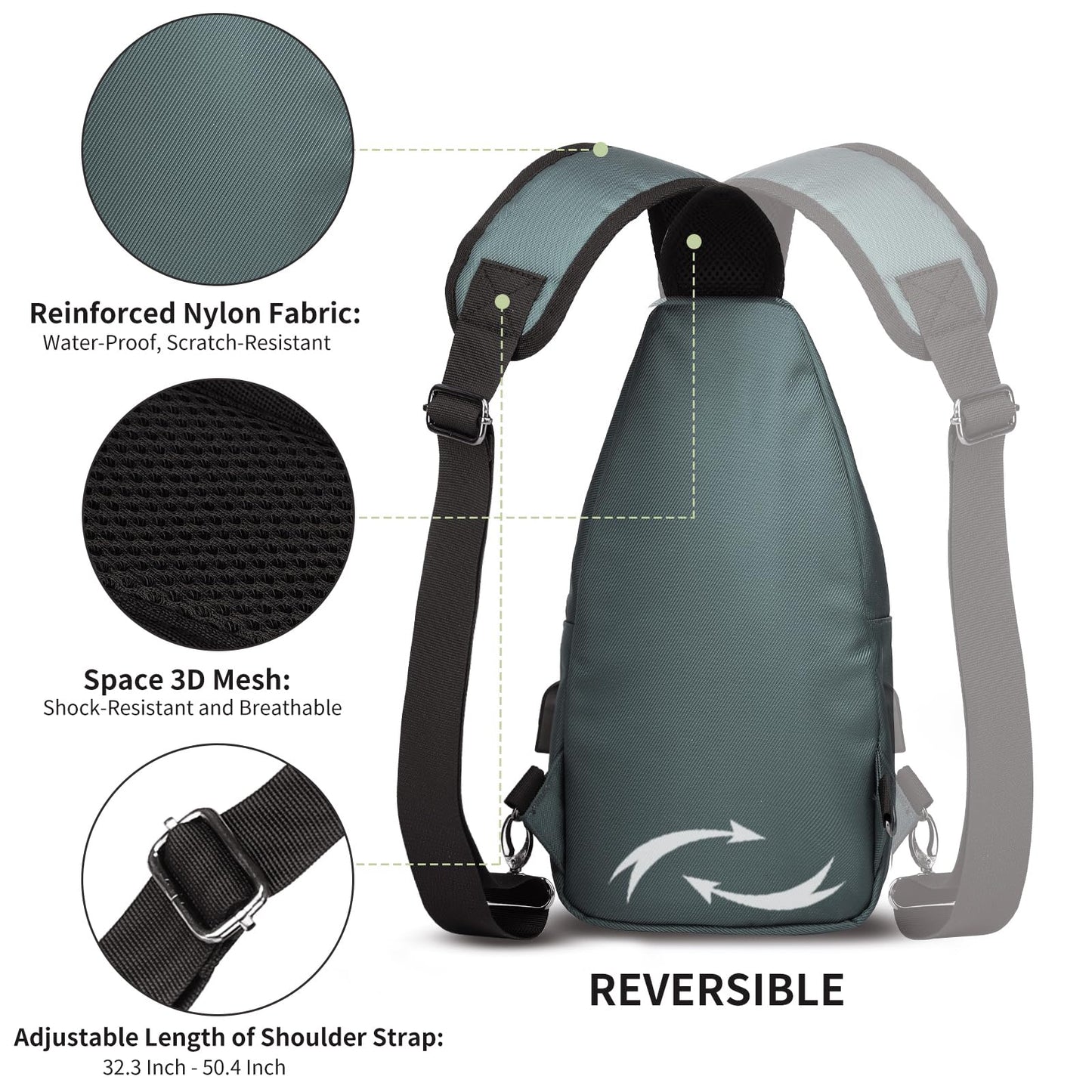 AMJ Crossbody Sling Bag Men Women, Casual Shoulder Backpack, Chest Daypack Satchel for Hiking Travel