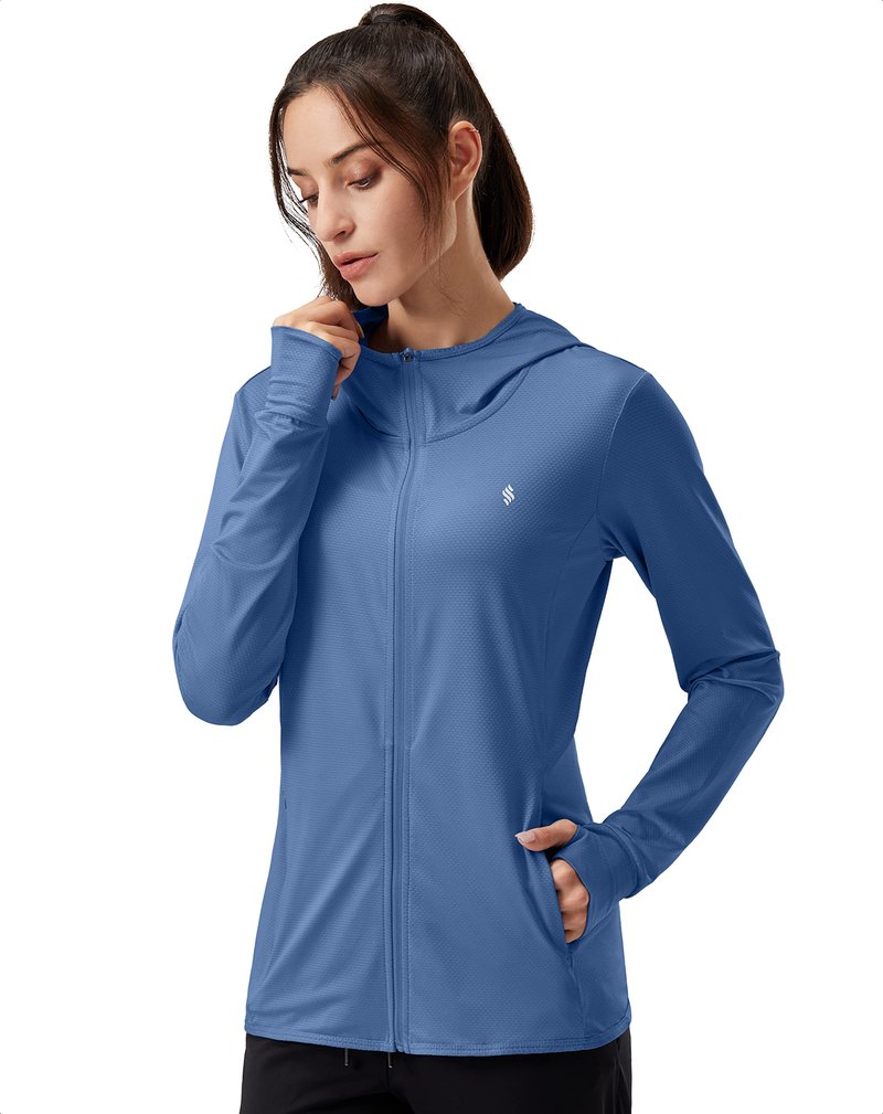 Soothfeel Women's UPF 50+ Sun Protection Hoodie Jacket Lightweight Long Sleeve Sun Shirt for Women with Pocket Hiking Outdoor Dark Blue XL